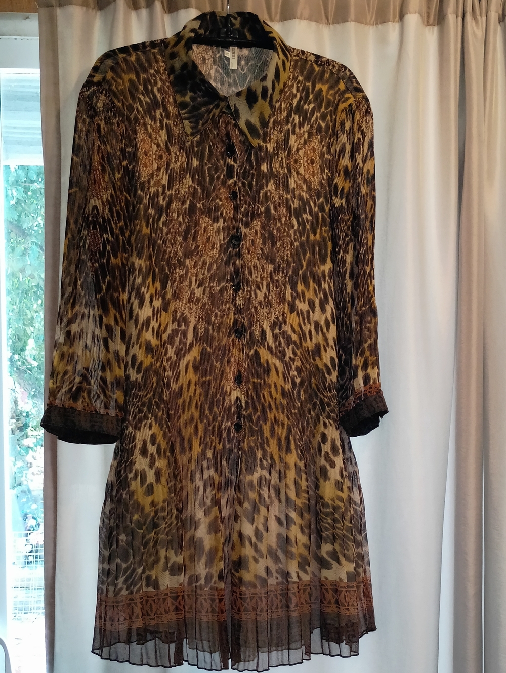 Animal Print Button-Front Midi Dress in Brown
